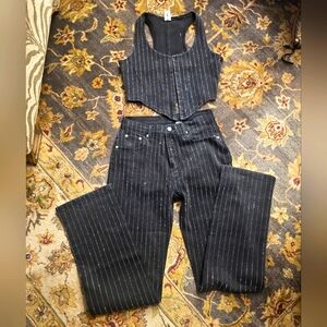 Denim 2 piece set with sparkle jeans & cropped vest.  Size Medium
